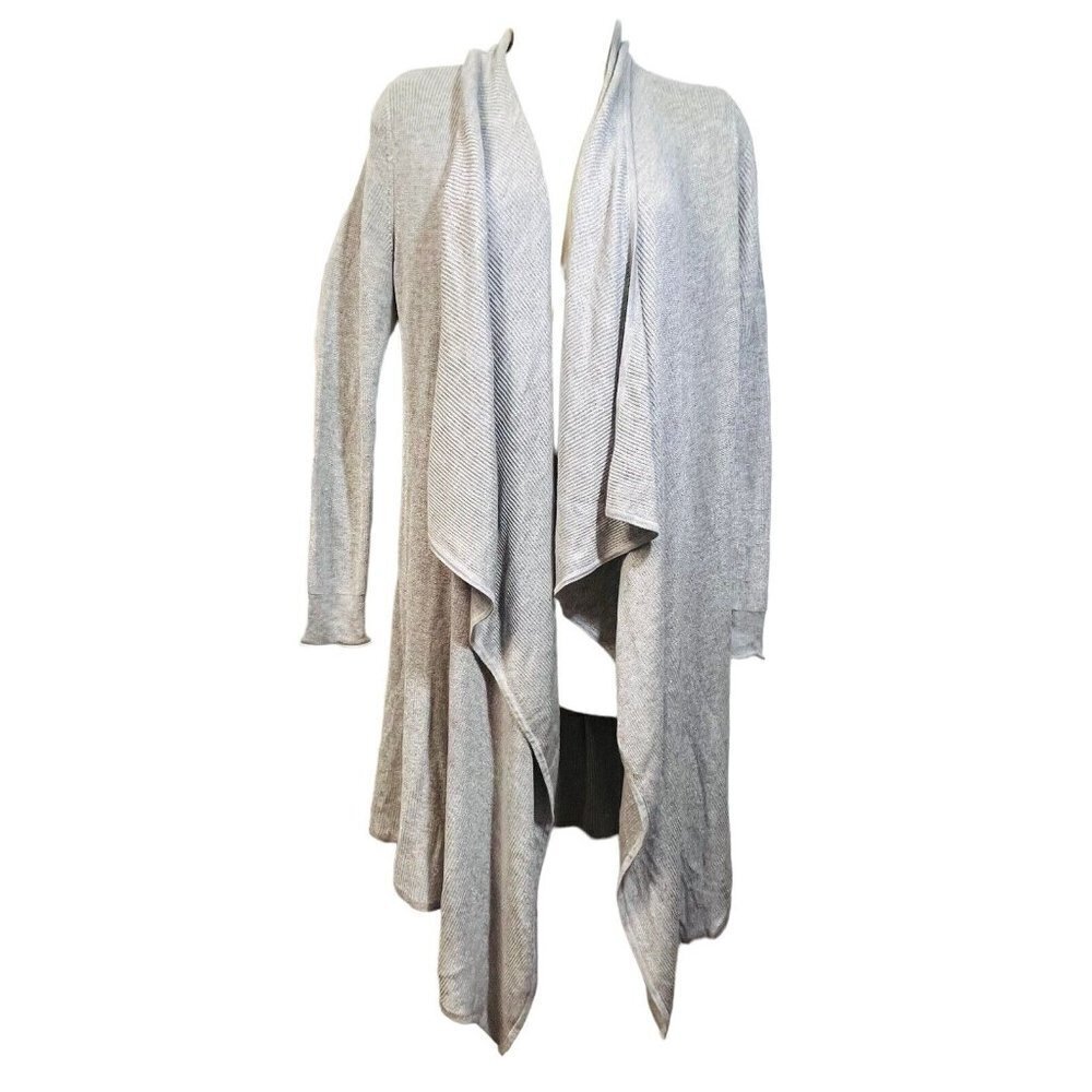 White House Black Market Open Front Drape Cardigan Metallic Silver L/S Size XS